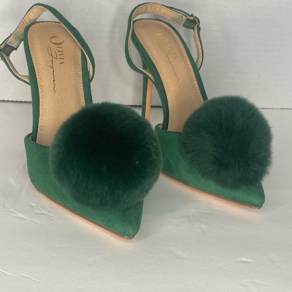 Olivia Ferguson Green Pom Pom Slingback
